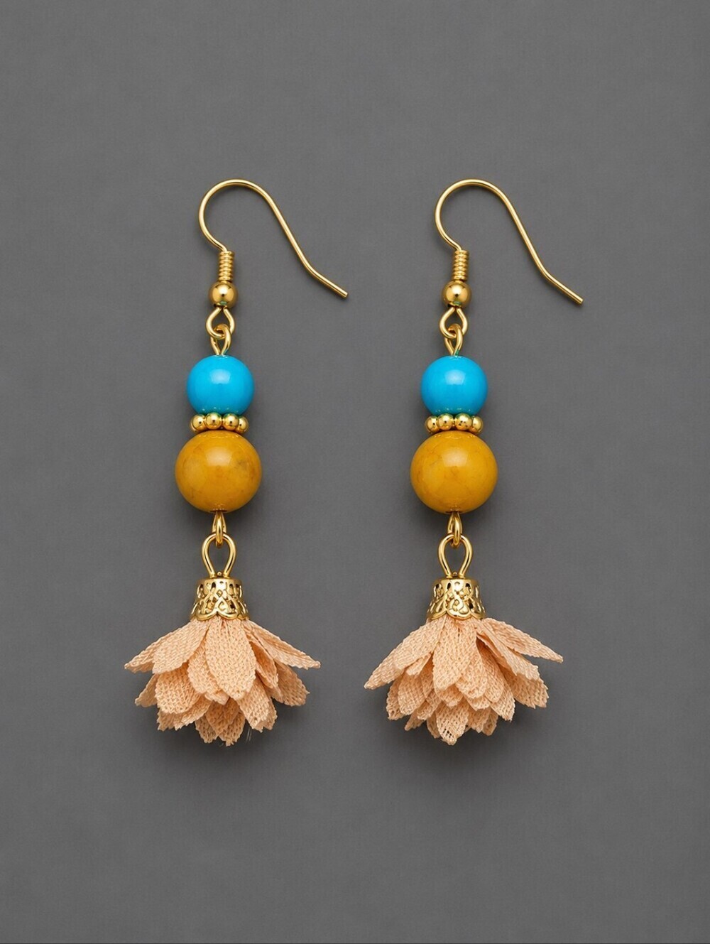 HANDMADE Western Beaded Gemstone Boho Tassel Dangle Hook Earrings